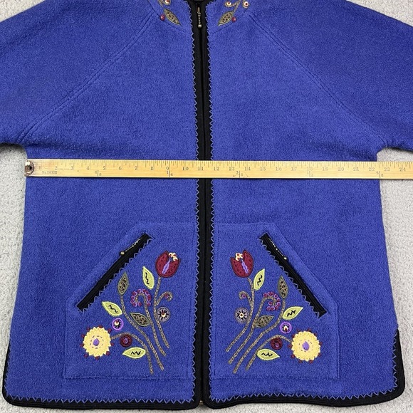 Vtg ICELANDIC DESIGN Jacket Womens Size XL Blue Embroidered Floral Wool Zip 90s - Picture 8 of 10